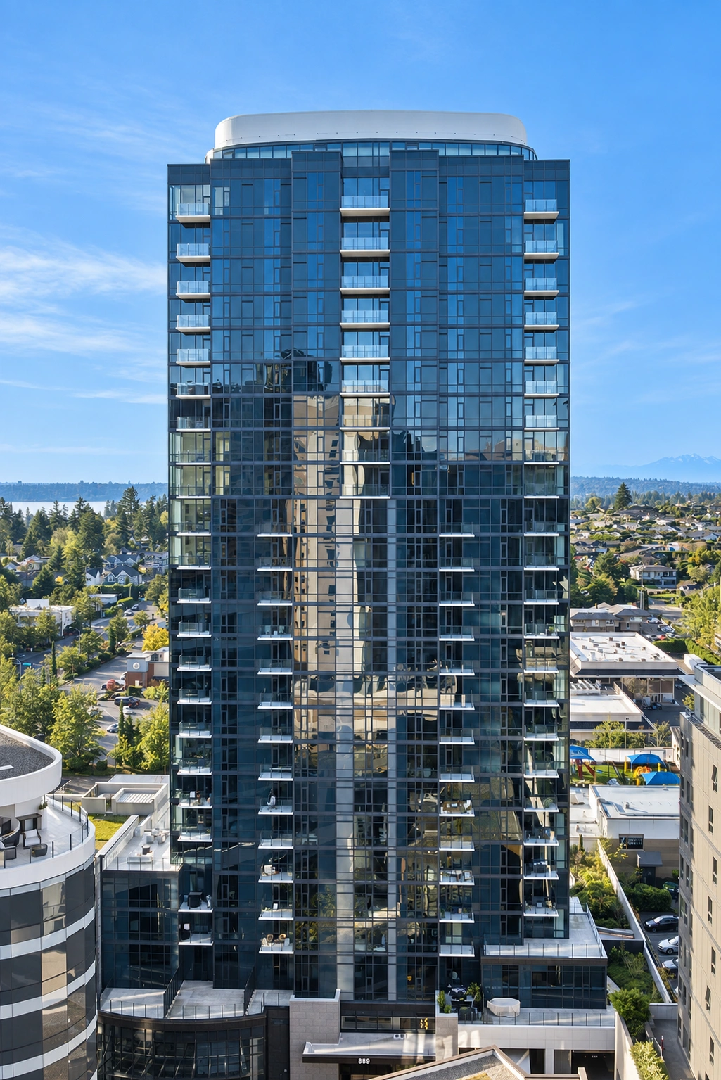 The Residences glass condominium tower at Nobu Residences in Downtown Bellevue, WA